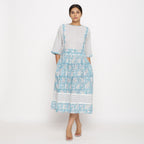 Front View of a Model wearing Turquoise Block-Printed Lace Dress