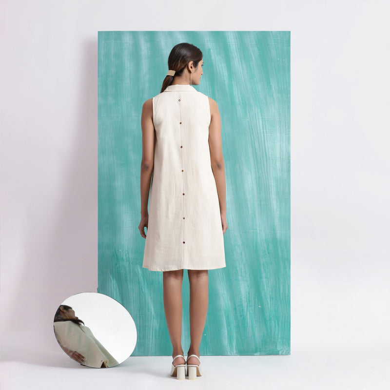 Back View of a Model wearing Undyed Button-Down Hand Mirror Work Dress