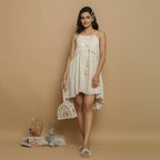 Front View of a Model wearing Undyed Cotton Flax Flared Dress