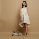 Front View of a Model wearing Undyed Cotton Flax Flared Dress