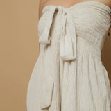 Front Detail of a Model wearing Undyed Cotton Flax Straight Jumpsuit