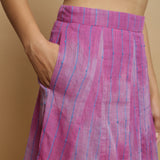 Front Detail of a Model Wearing Handwoven Godet Striped A-Line Skirt