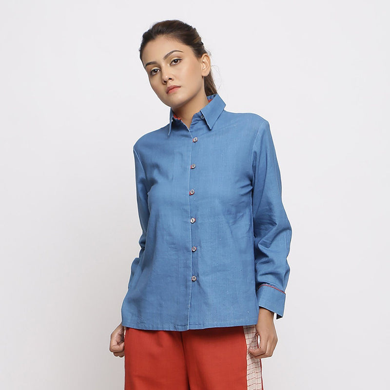 Front View of a Model wearing Vegetable Dyed Solid Button-Down Shirt