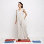 Front View of a Model wearing Vegetable Dyed Handspun Cotton Overall