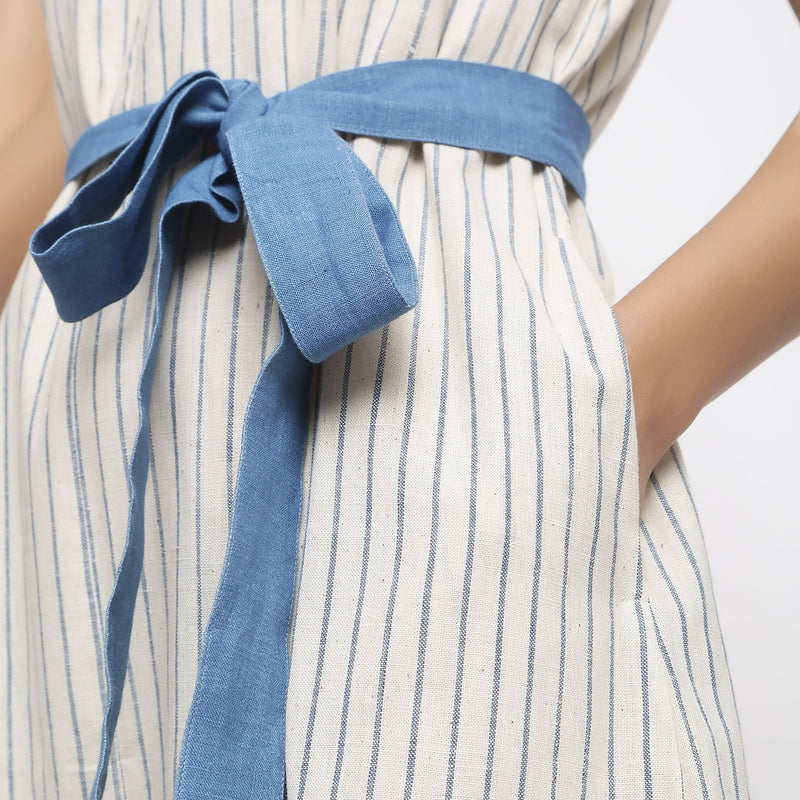 Left Detail of a Model wearing Vegetable Dyed Handspun Cotton Overall