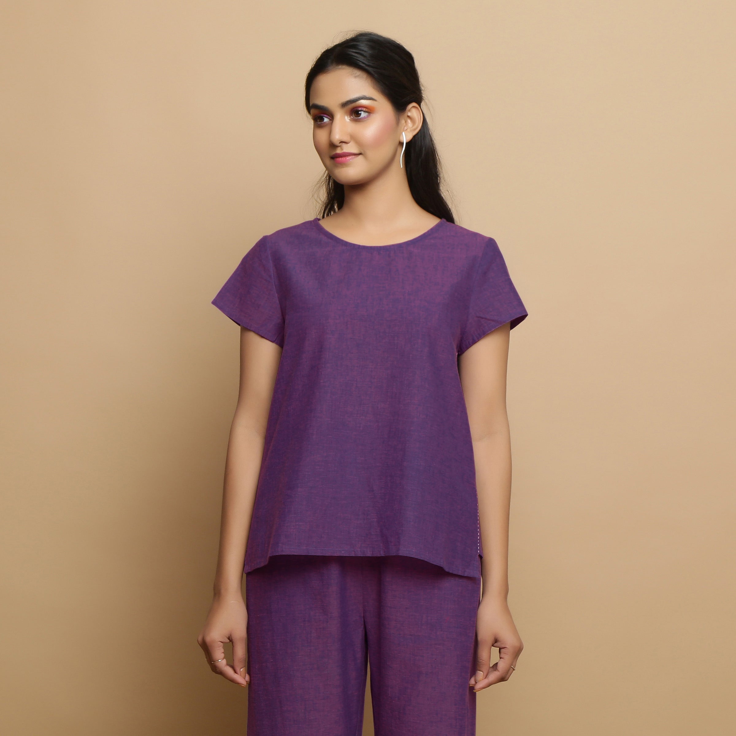 Violet Godet Cotton Top and Elasticated Godet Pant Co-ord Set