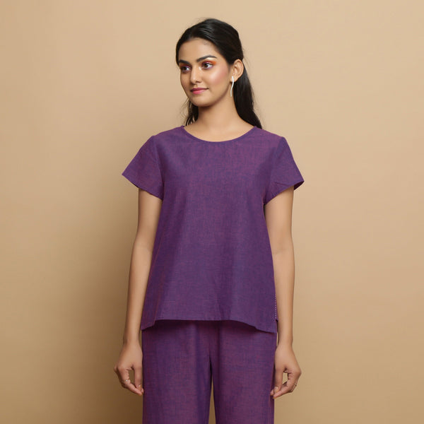 Violet Godet Cotton Top and Elasticated Godet Pant Co-ord Set