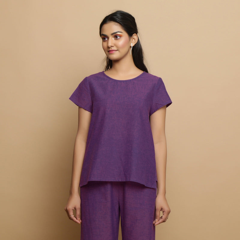 Violet Godet Cotton Top and Elasticated Godet Pant Co-ord Set