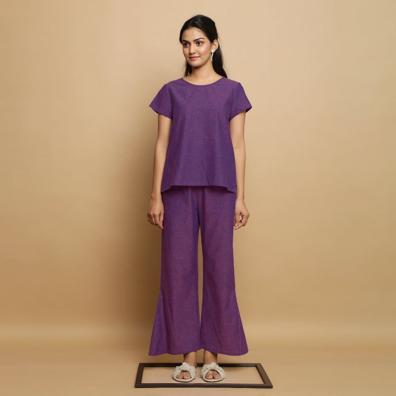 Violet Godet Cotton Top and Elasticated Godet Pant Co-ord Set