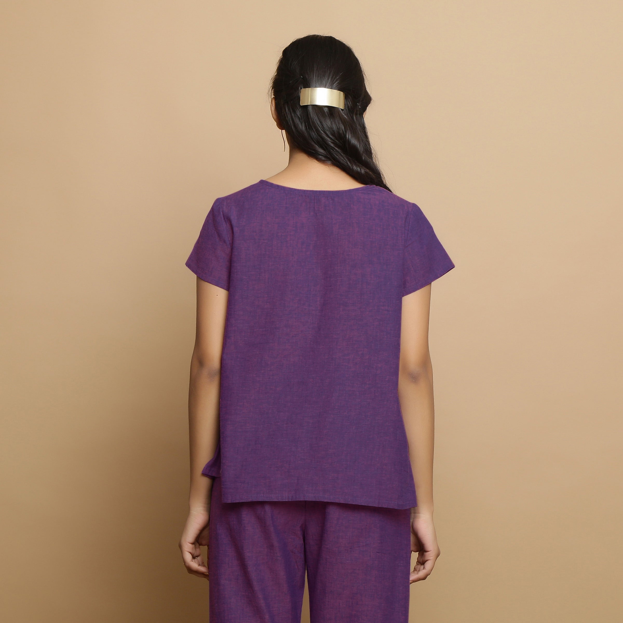Violet Godet Cotton Top and Elasticated Godet Pant Co-ord Set