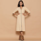 Front View of a Model wearing Warm Reversible Slim Fit A-Line Slit Dress