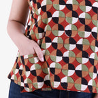 Front Detail of a Model wearing Welt Pocket Bagru Printed Spaghetti Top