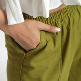 Front Detail of a Model Wearing Olive Green Wide Legged Straight Pant