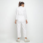 Back View of a Model wearing White And Purple Hand Block Print Overall
