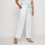 Right View of a Model wearing White Block Printed Paperbag Pant
