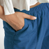 Front Detail of a Model wearing Teal Wide Legged Straight Pant