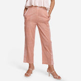Front View of a Model wearing Rust Ankle Length Cotton Straight Pant