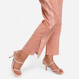 Right Detail View of a Model wearing Rust Ankle Length Cotton Straight Pant