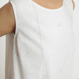 Front Detail of a Model wearing White Embroidered Cotton A-Line Dress