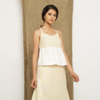 White Striped Handspun Cotton Lace Gathered Camisole Top