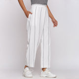 White Striped Handspun Cotton Elasticated Mid-Rise Wrap Pant