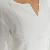 Front Detail of a Model wearing Hand-Embroidered Split Neck Straight Top