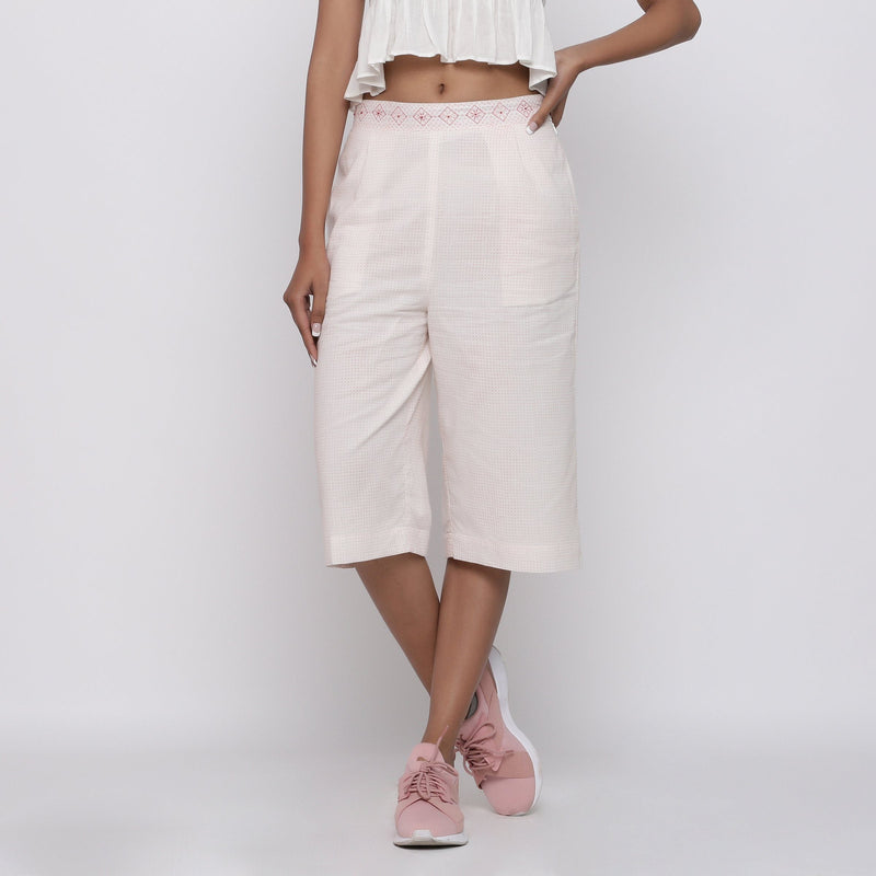 Front View of a Model wearing Powder Pink Mid Rise Straight Culottes
