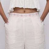 Front Detail of a Model wearing Powder Pink Mid Rise Straight Culottes