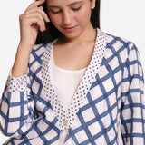 Front Detail of a Model wearing Check Print Loose Fit Cotton Shrug