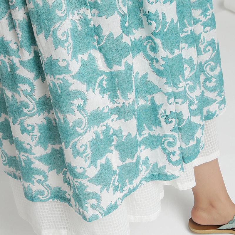 Close View of a Model wearing Sanganeri Hand-Block Print Layered Skirt