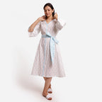 Front View of a Model wearing White Sanganeri Block Printed Shift Dress
