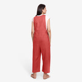 Back View of a Model wearing Brick Red Waist Tie Up Pinafore Jumpsuit
