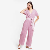 Front View of a Model wearing Wine Hand Block Print Straight Jumpsuit