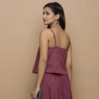 Wine Handwoven Ikat Cotton A-Line Spaghetti Top
