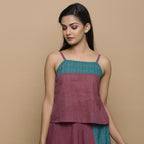 Wine Handwoven Ikat Cotton A-Line Spaghetti Top