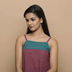 Wine Handwoven Ikat Cotton A-Line Spaghetti Top