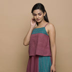 Wine Handwoven Ikat Cotton A-Line Spaghetti Top