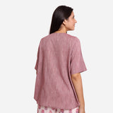 Back View of a Model wearing Wine Yarn Dyed Cotton High Low Top