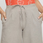 Front Detail of a Model wearing Yarn Dyed Cotton Beige Paneled Pant