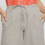 Front Detail of a Model wearing Yarn Dyed Cotton Beige Paneled Pant