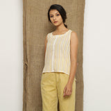 Yellow Striped Handspun 100% Cotton Scoop Neck High-Low Top