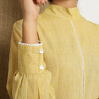 Yellow Cuff Sleeves Cotton Halter Neck Lace Top