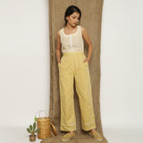 Yellow Handspun Cotton Lace Elasticated High-Rise Pant