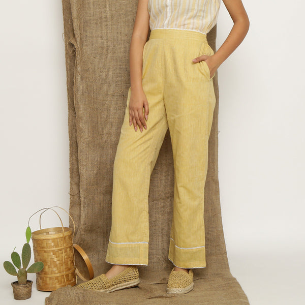 Yellow Handspun Cotton Lace Elasticated High-Rise Pant