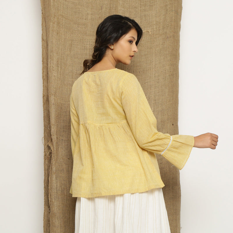 Yellow Handspun Cotton Poet Sleeves Yoke Top