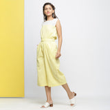 Left View of a Model wearing Yellow Yarn Dyed Cotton Flared Culottes